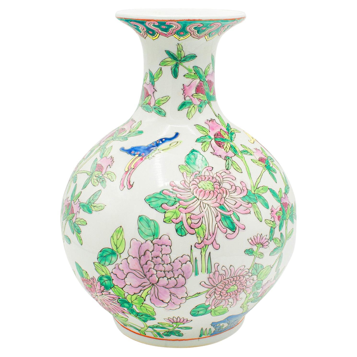 Vase Art Déco vintage, chinois, céramique, balustre, finition polychrome, vers 1940