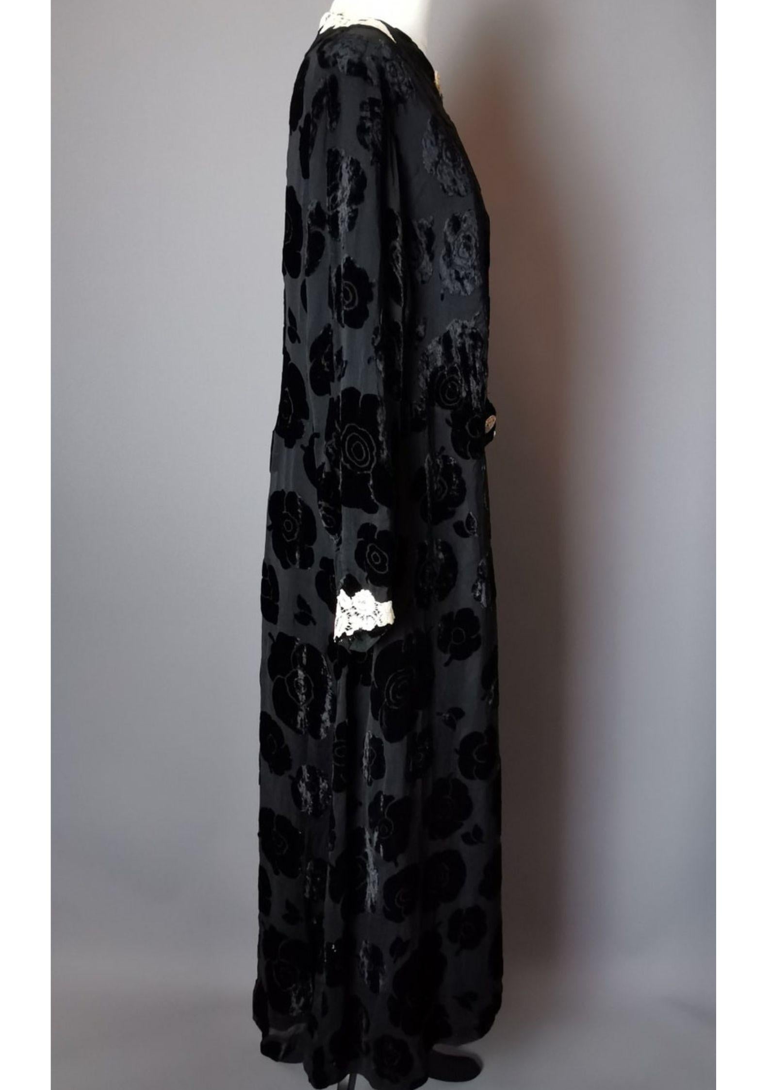 Black Vintage Art Deco velvet devore dress, drop waisted