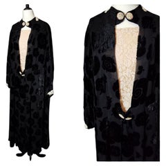 Vintage Art Deco velvet devore dress, drop waisted