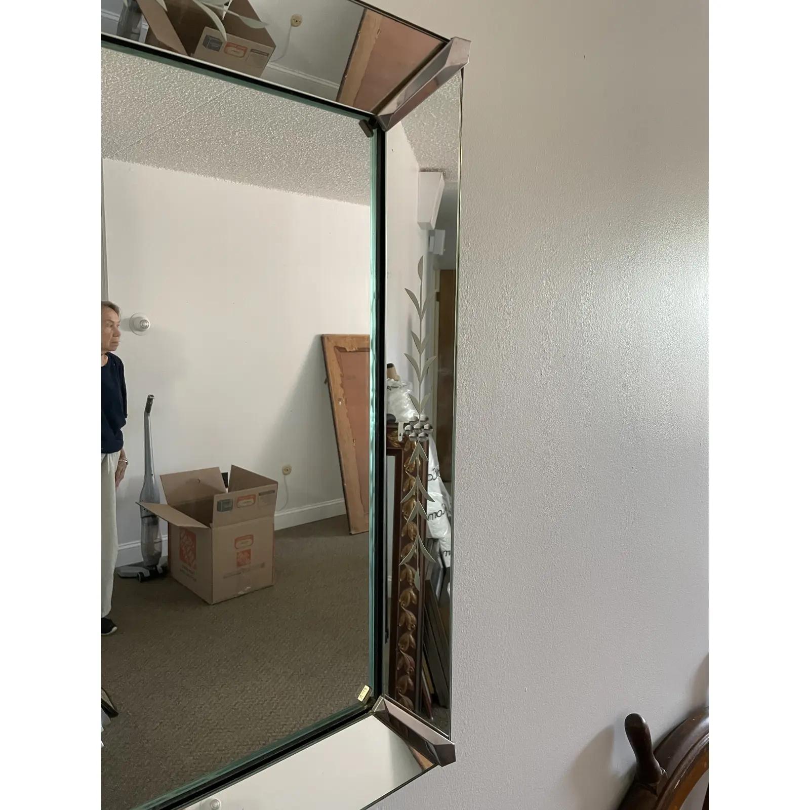 Mid-Century Modern Vintage Art Deco Venetian Etched Wall Mirror For Sale