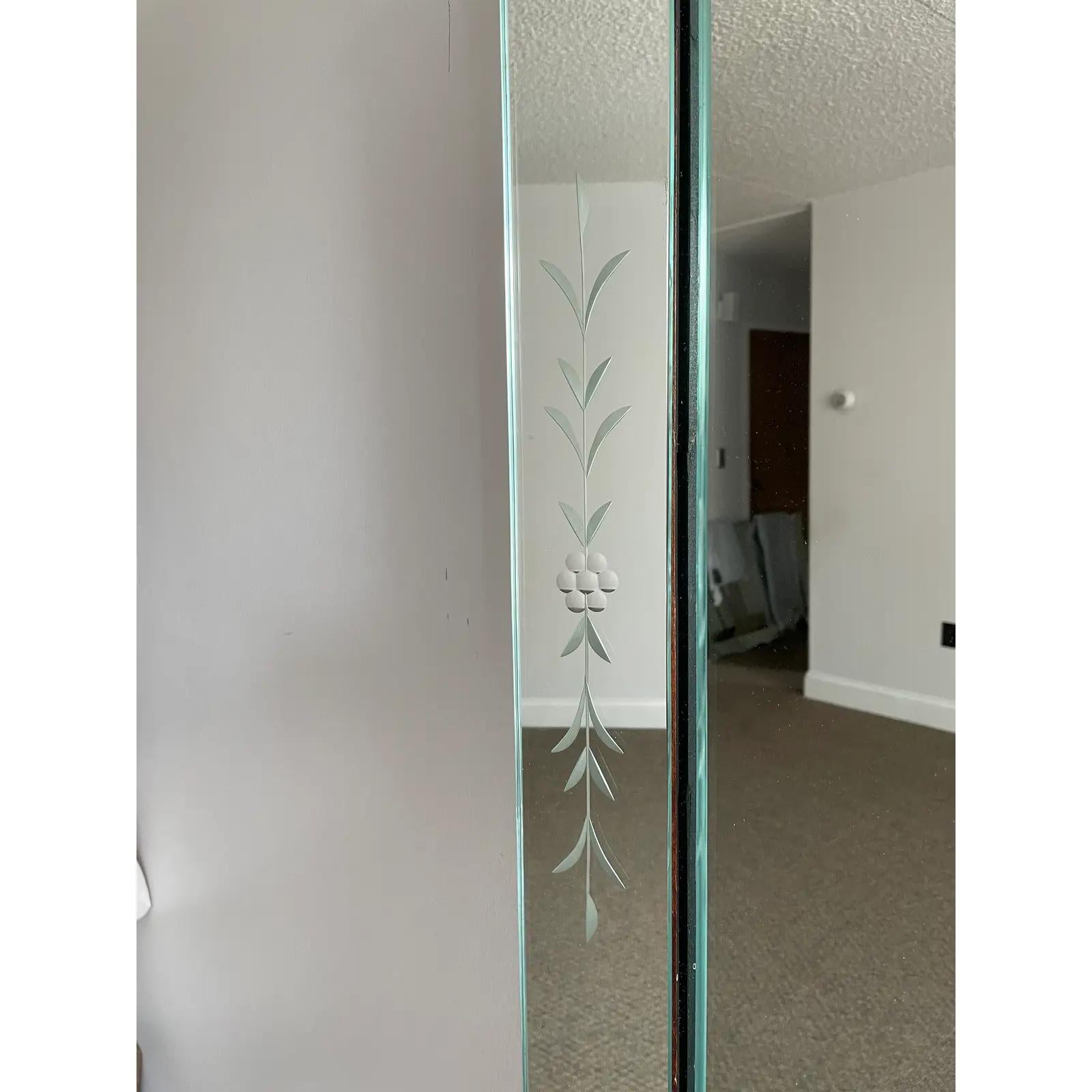 20th Century Vintage Art Deco Venetian Etched Wall Mirror For Sale