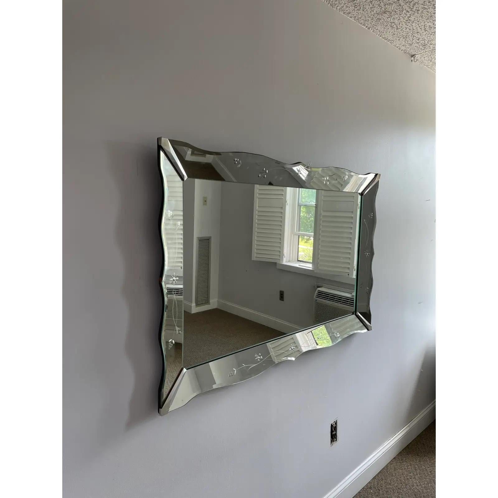 Vintage Art Deco Venetian Scalloped Shadowbox Mirror In Good Condition For Sale In W Allenhurst, NJ