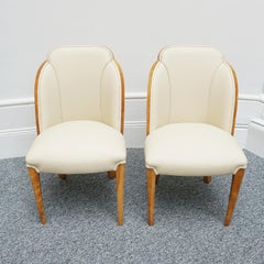 Vintage Art Deco Walnut and Leather Chairs, Circa 1935