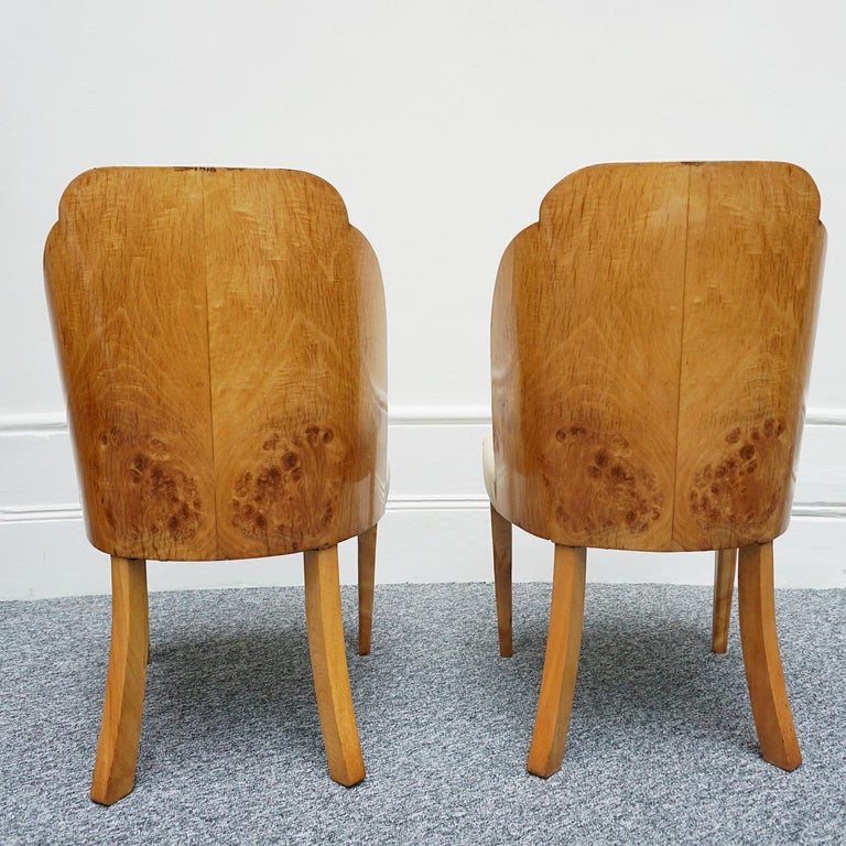 Vintage Art Deco Walnut and Leather Chairs, Circa 1935 3