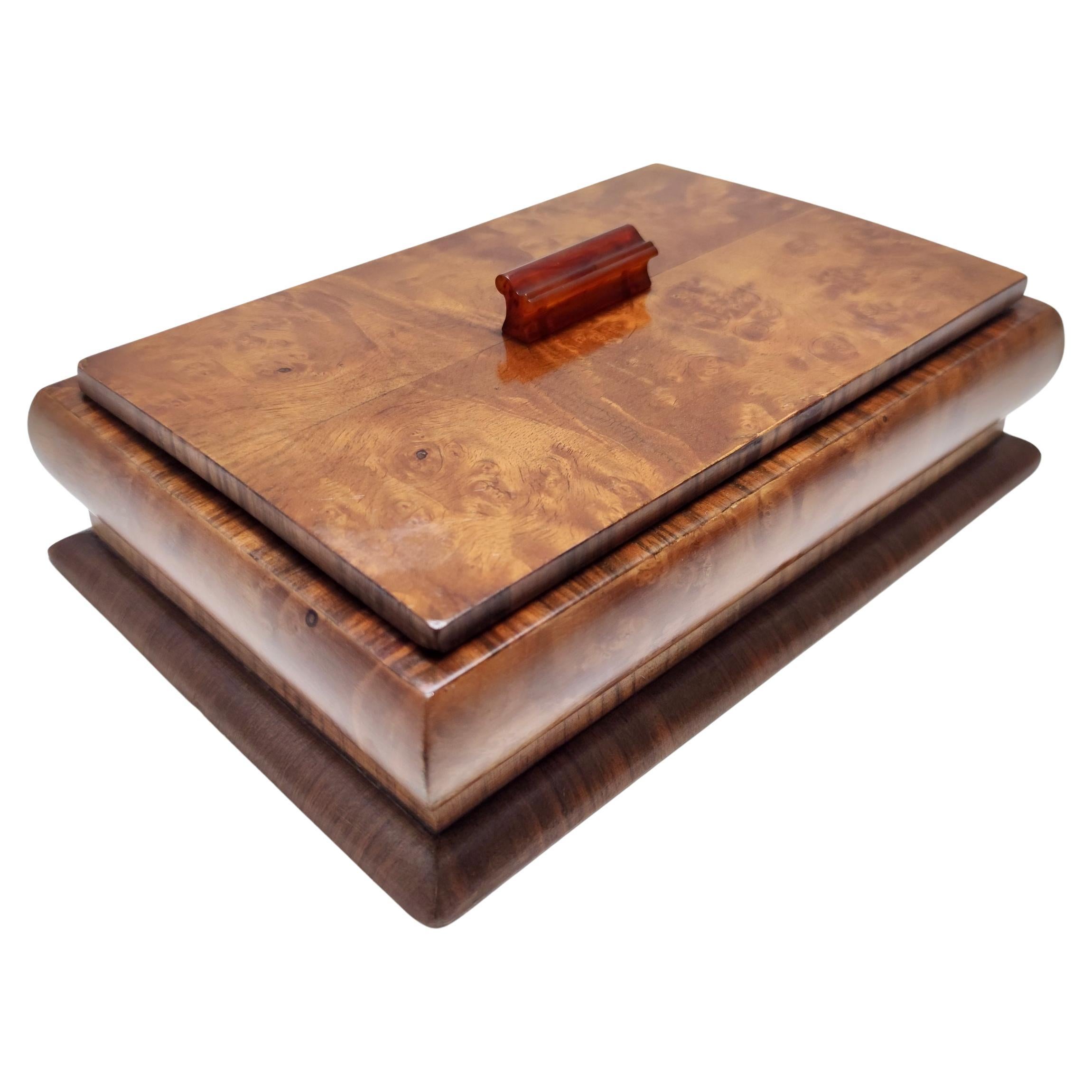 Vintage Art Deco Walnut and Walnut-Root Box, Italy For Sale