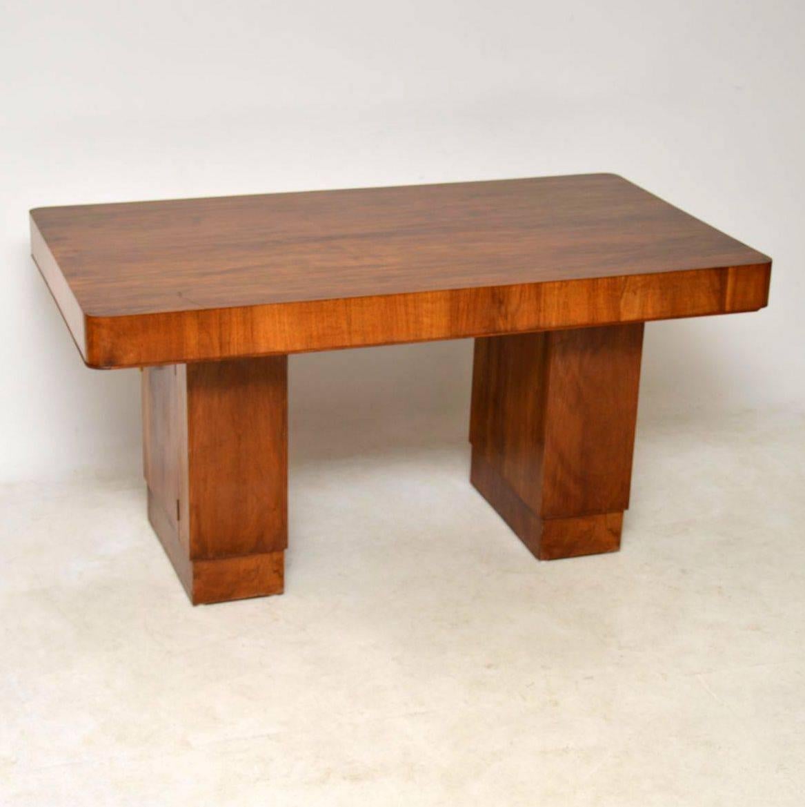 English Vintage Art Deco Walnut Pedestal Dining Table