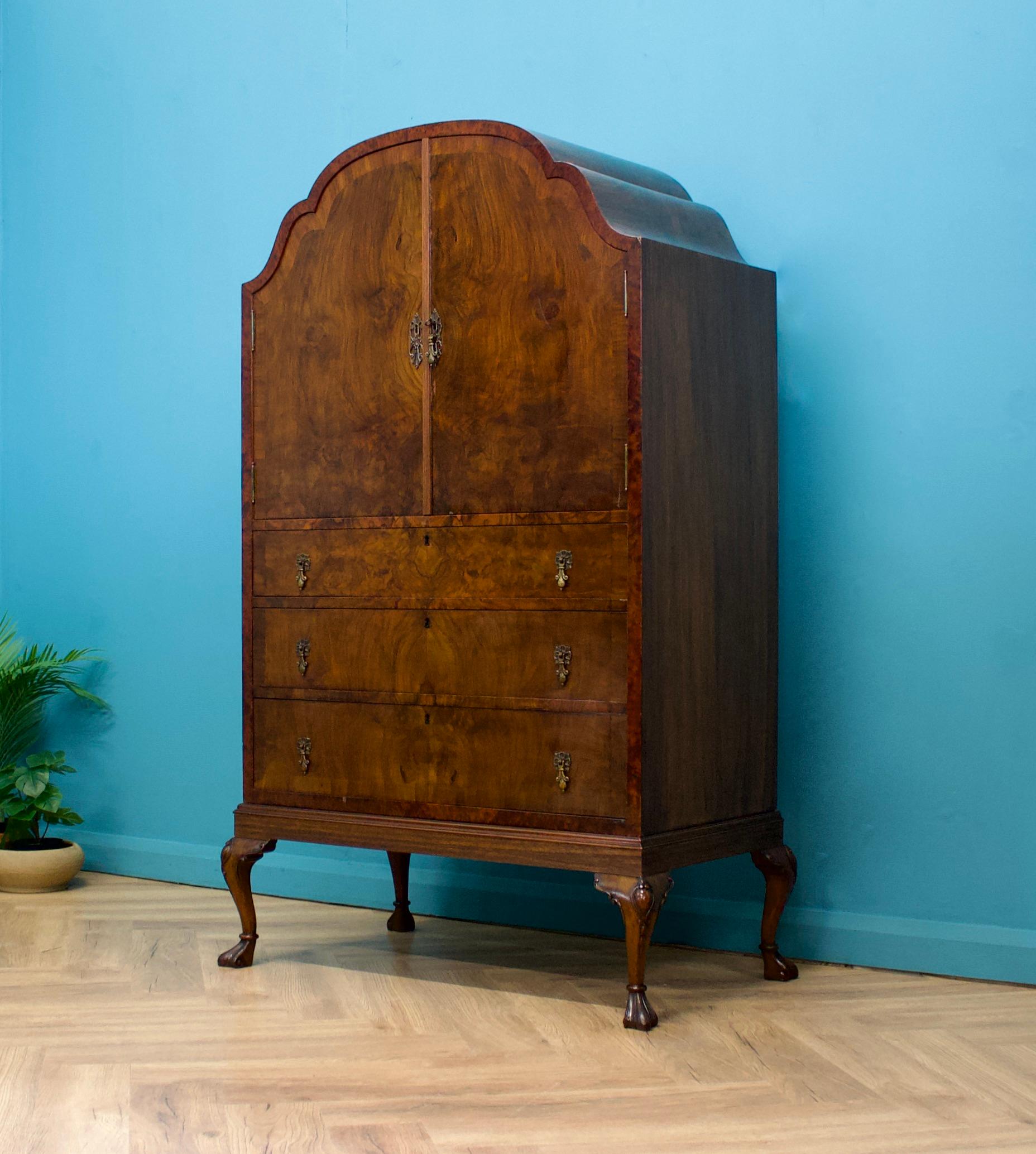 Veneer Vintage Art Deco Walnut Tallboy Chest Linen Cabinet Press Waring & Gillow, 1930s