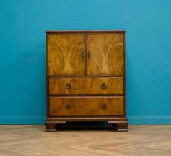 Vintage Art Deco Walnut Tallboy / Linen Cabinet Press, 1930s