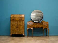 Vintage Art Deco Walnut Tallboy / Linen Cabinet Press, 1930s