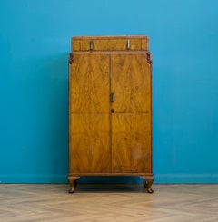 Vintage Art Deco Walnut Tallboy / Linen Cabinet Press, 1930s