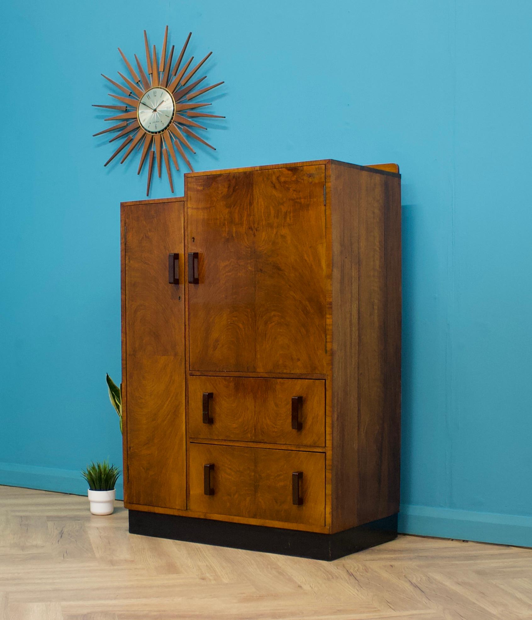 British Vintage Art Deco Walnut Tallboy / Linen Cabinet Press, 1930s