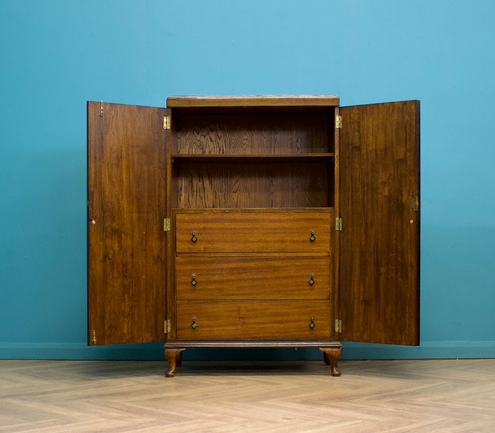British Vintage Art Deco Walnut Tallboy / Linen Cabinet Press, 1930s For Sale