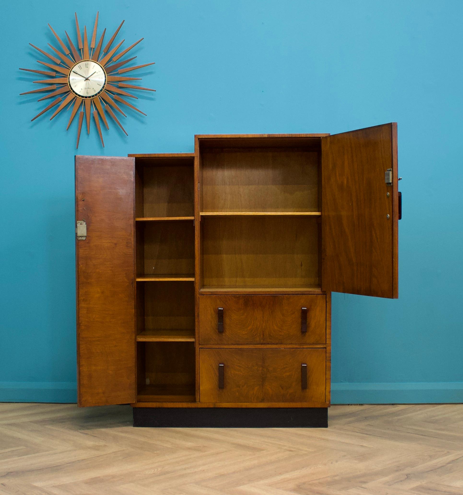 Veneer Vintage Art Deco Walnut Tallboy / Linen Cabinet Press, 1930s For Sale