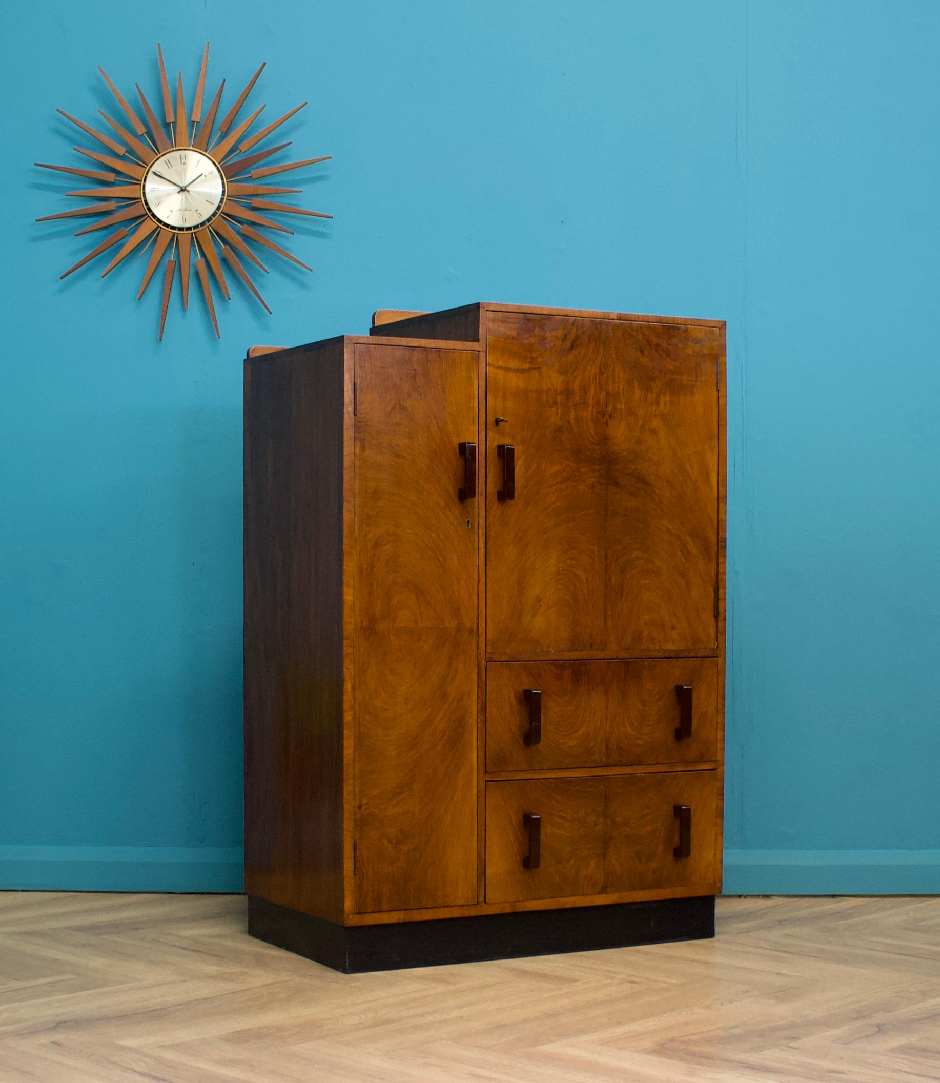 Vintage Art Deco Walnut Tallboy / Linen Cabinet Press, 1930s In Good Condition In South Shields, GB
