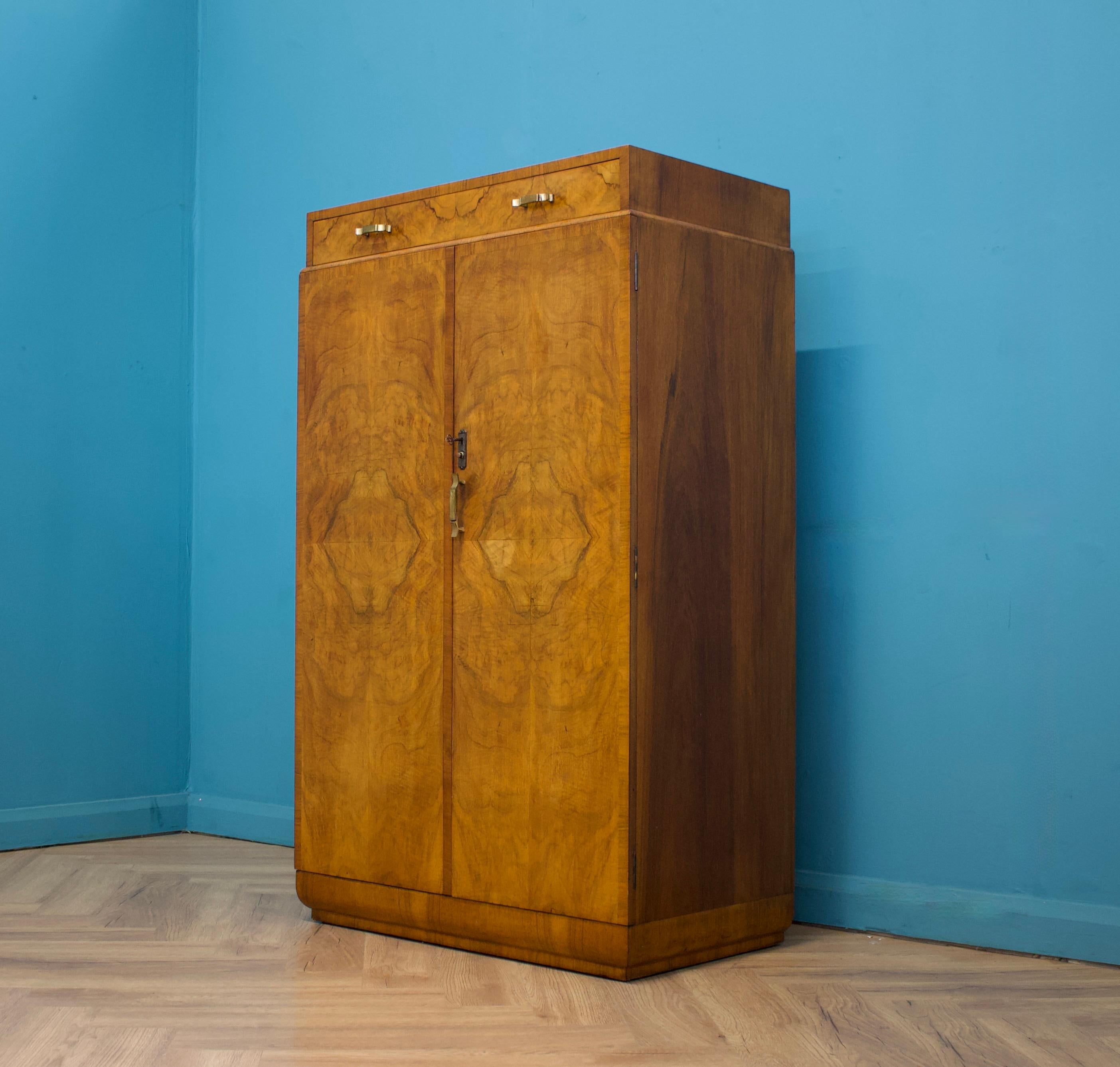 Vintage Art Deco Walnut Tallboy / Linen Cabinet Press, 1930s In Good Condition For Sale In South Shields, GB