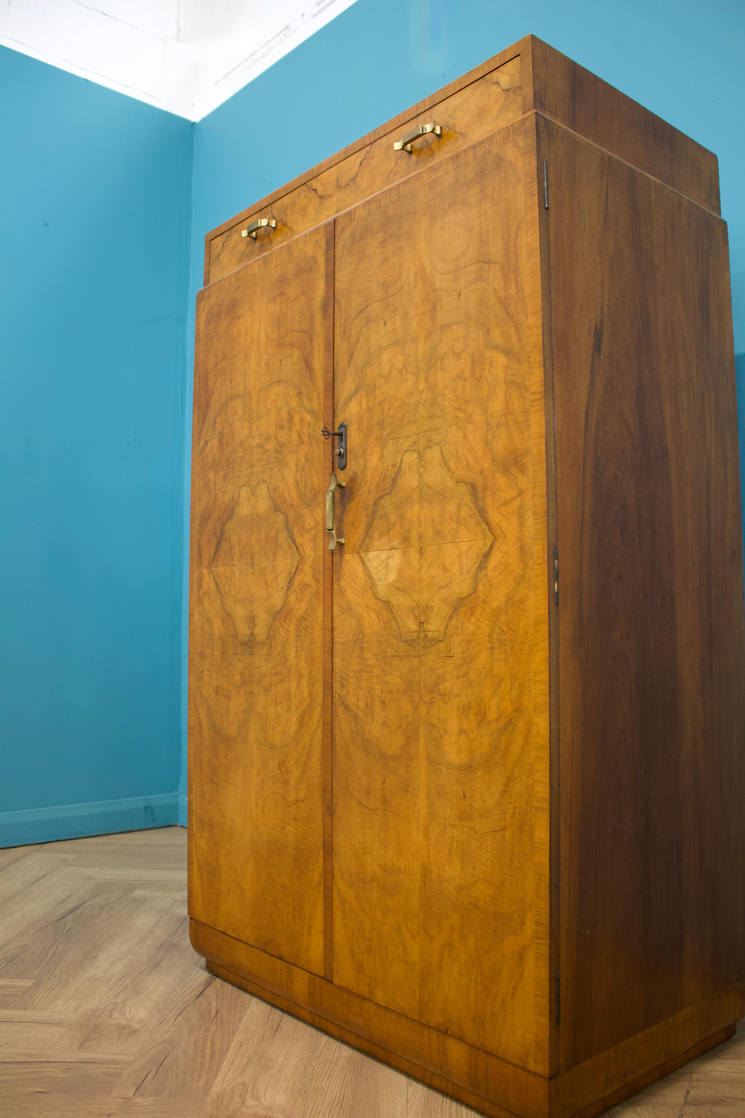 Mid-20th Century Vintage Art Deco Walnut Tallboy / Linen Cabinet Press, 1930s For Sale