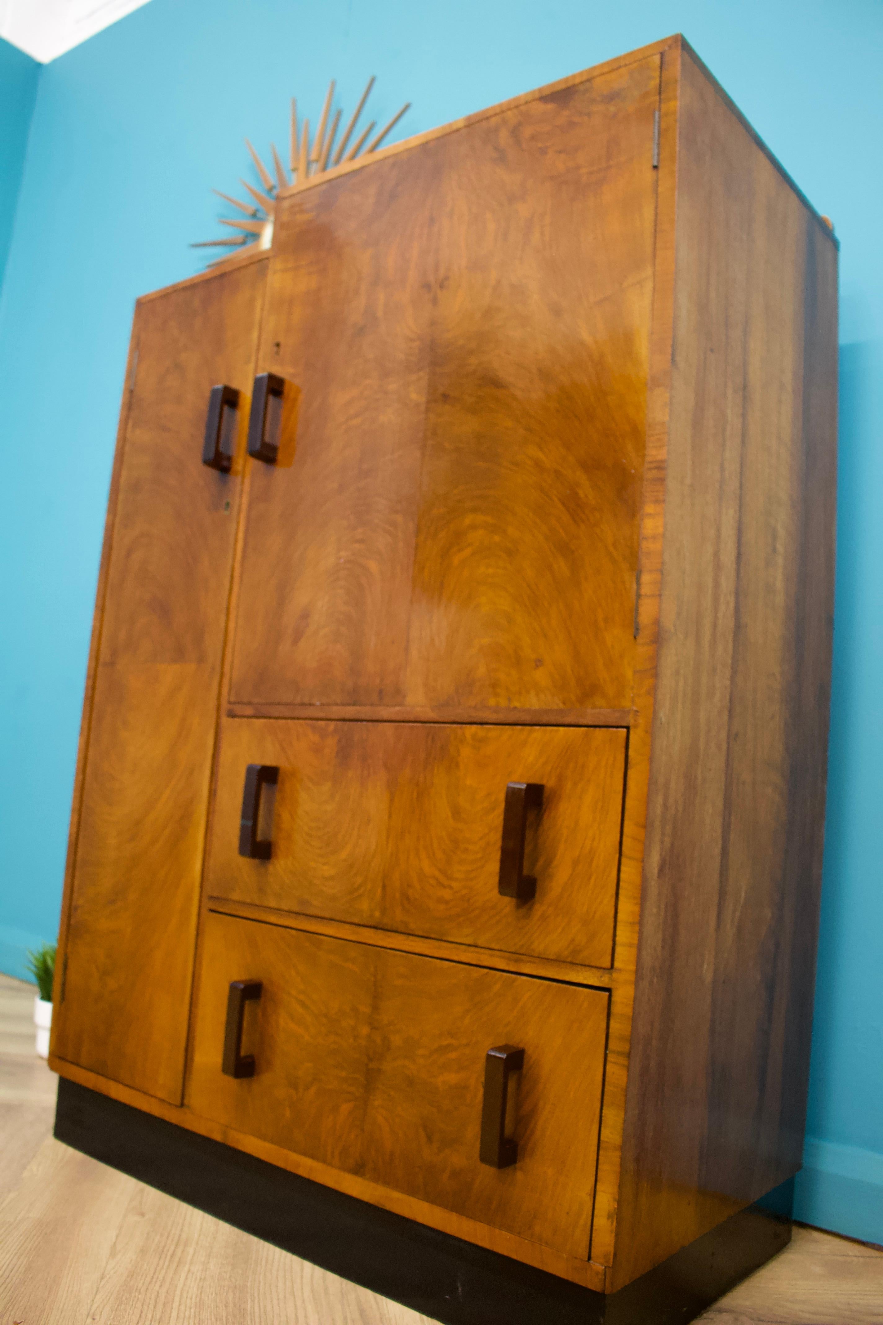 Wood Vintage Art Deco Walnut Tallboy / Linen Cabinet Press, 1930s