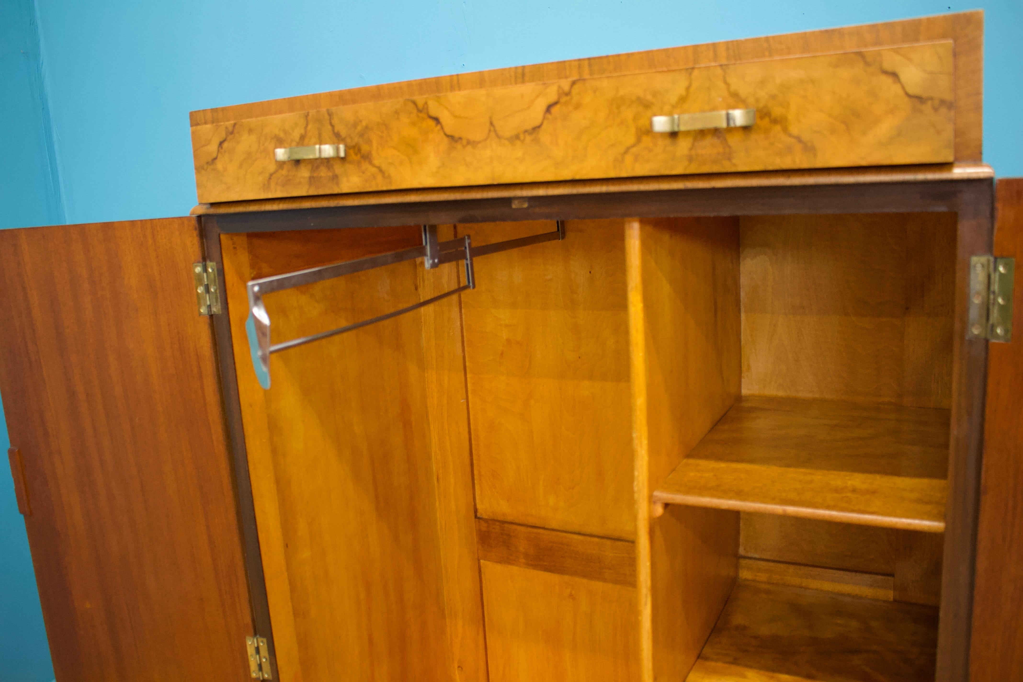 Vintage Art Deco Walnut Tallboy / Linen Cabinet Press, 1930s For Sale 1