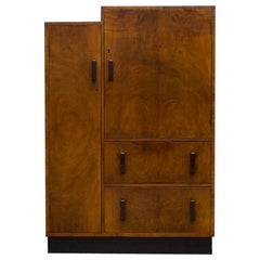 Vintage Art Deco Walnut Tallboy / Linen Cabinet Press, 1930s