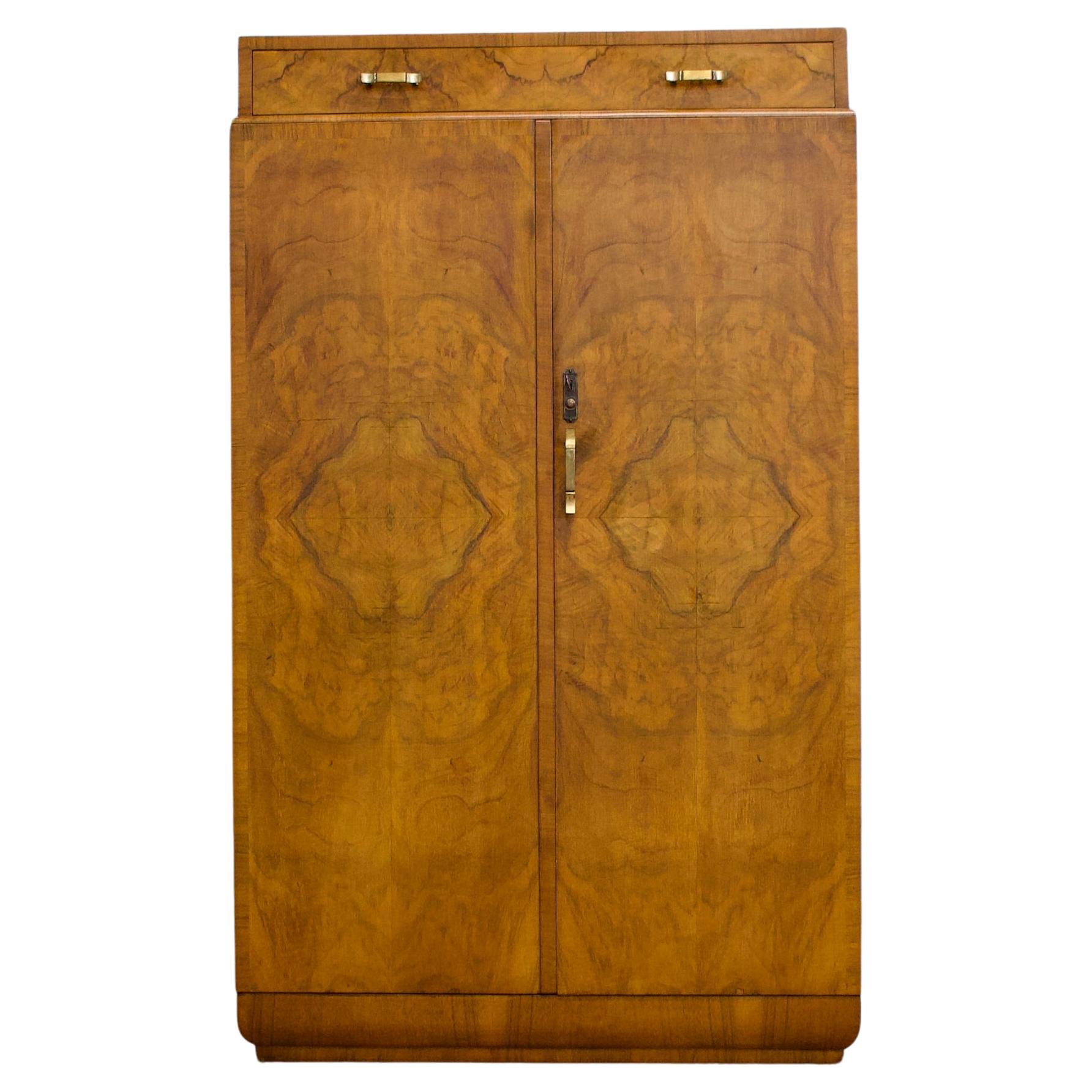 Vintage Art Deco Walnut Tallboy / Linen Cabinet Press, 1930s For Sale