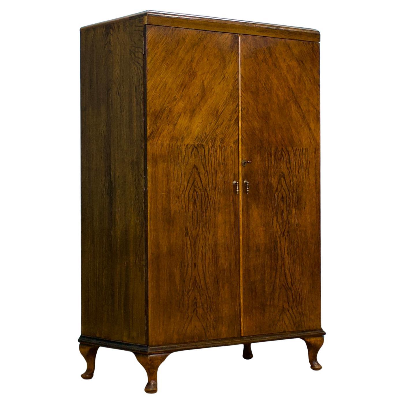Vintage Art Deco Walnut Tallboy / Linen Cabinet Press, 1930s For Sale