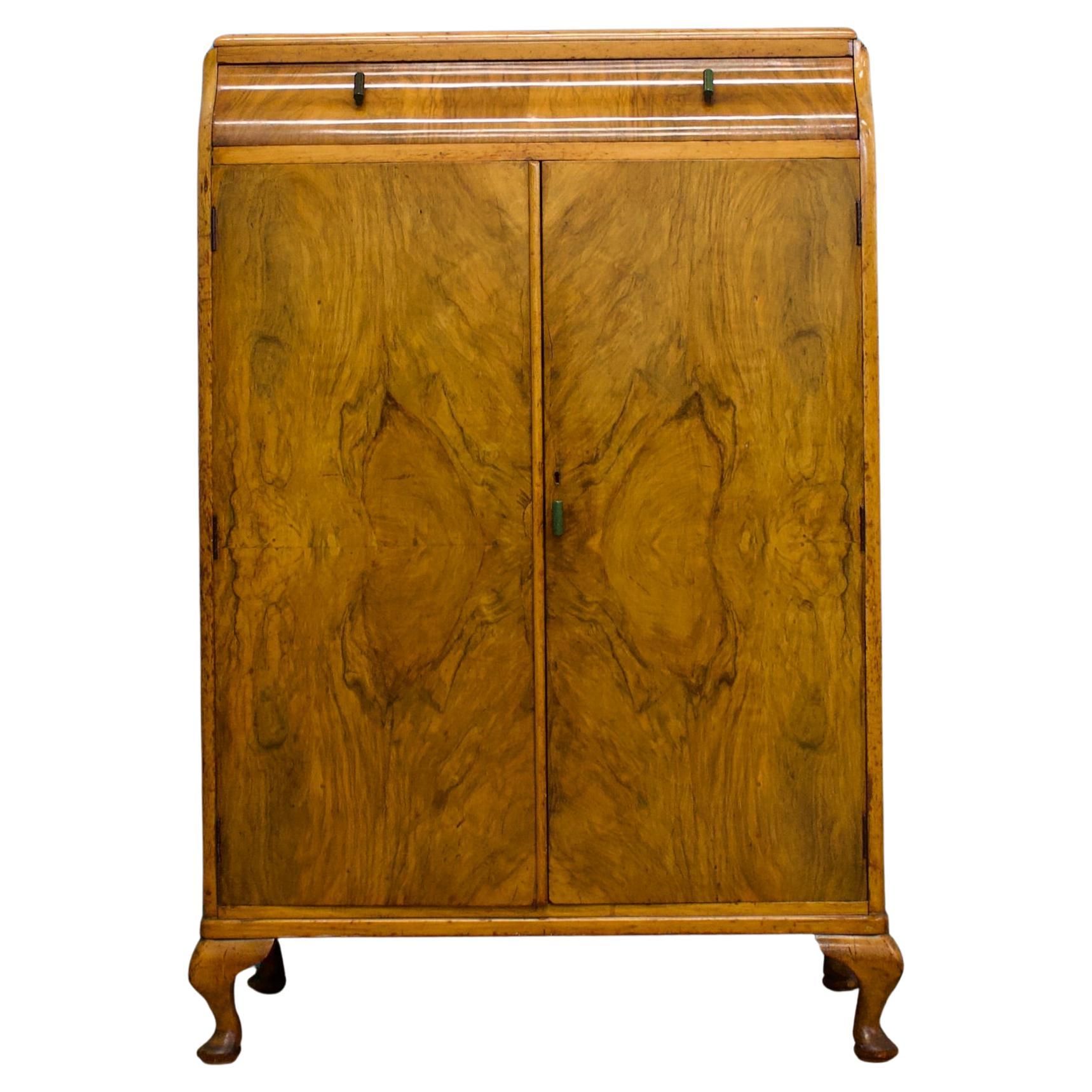Vintage Art Deco Walnut Tallboy / Linen Cabinet Press, 1930s