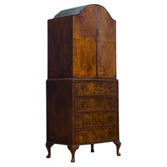 Vintage Art Deco Walnut Tallboy / Linen Cabinet Press, 1930s