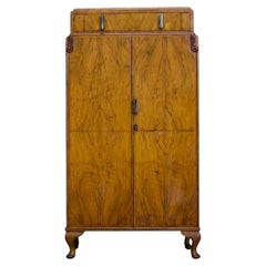 Vintage Art Deco Walnut Tallboy / Linen Cabinet Press, 1930s