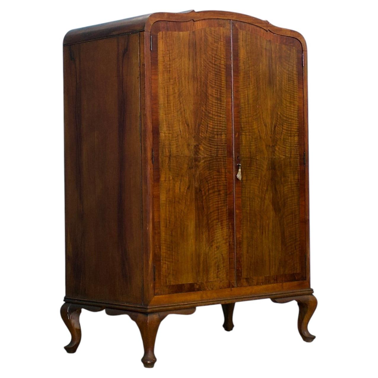 Vintage Art Deco Walnut Tallboy / Linen Cabinet Press, 1930s