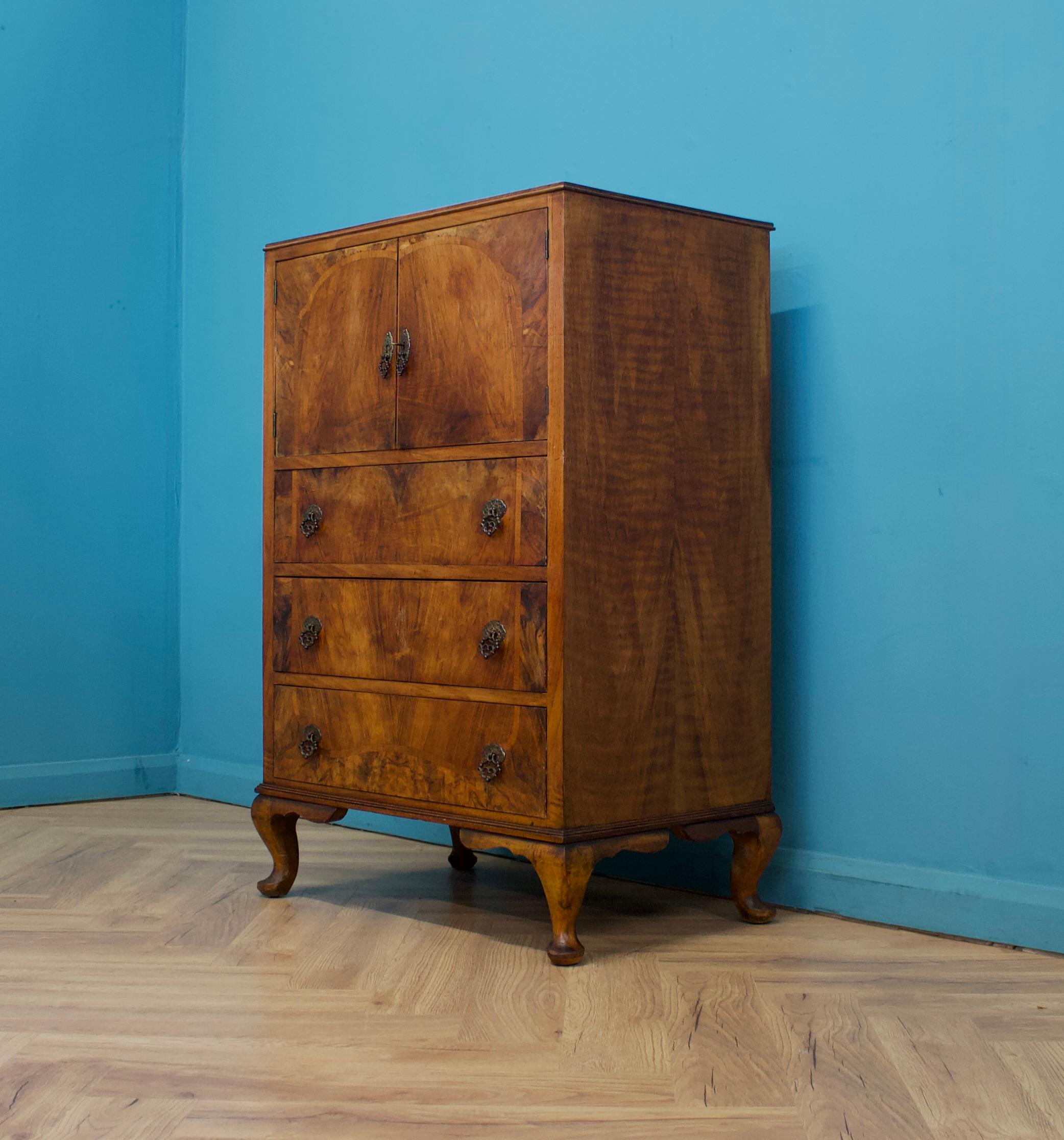 Veneer Vintage Art Deco Walnut Tallboy / Linen Cabinet Press For Sale