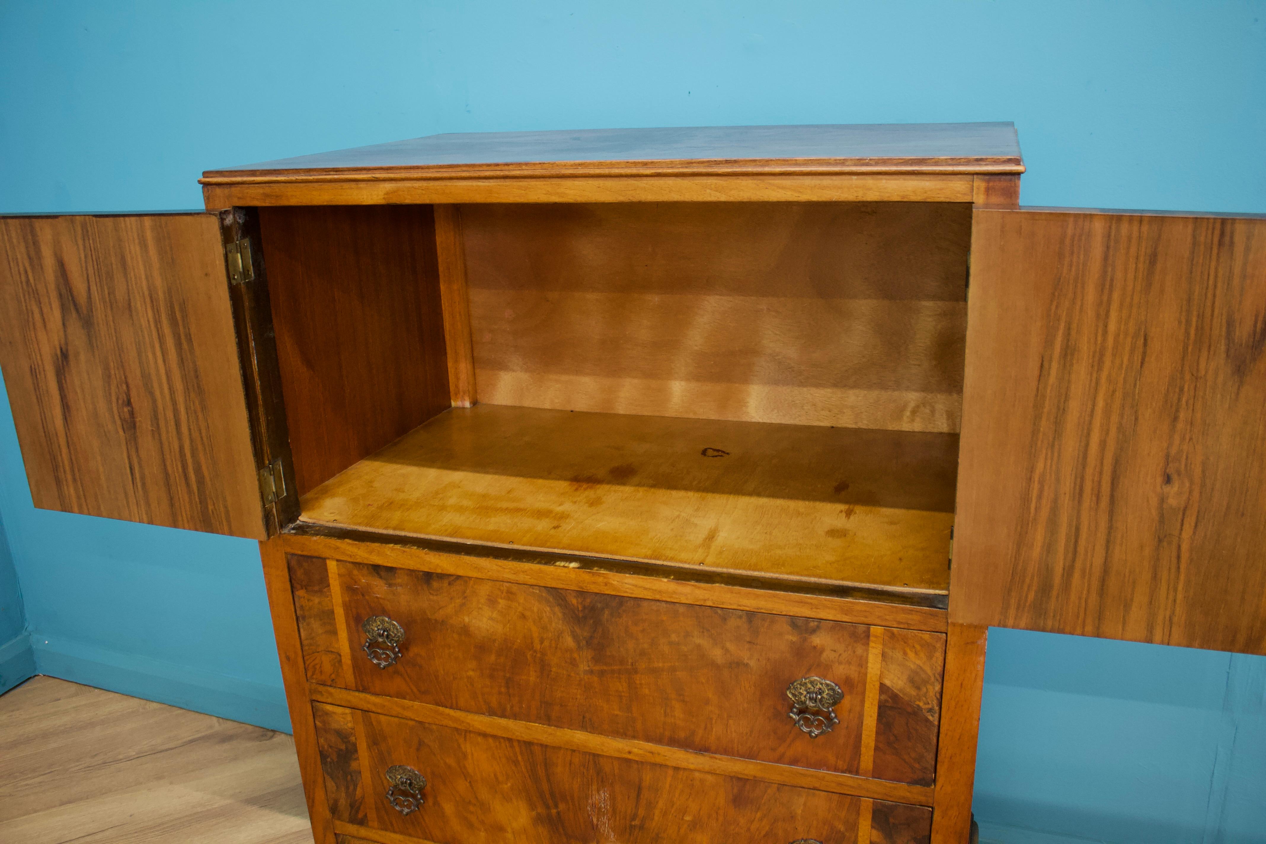 Wood Vintage Art Deco Walnut Tallboy / Linen Cabinet Press For Sale