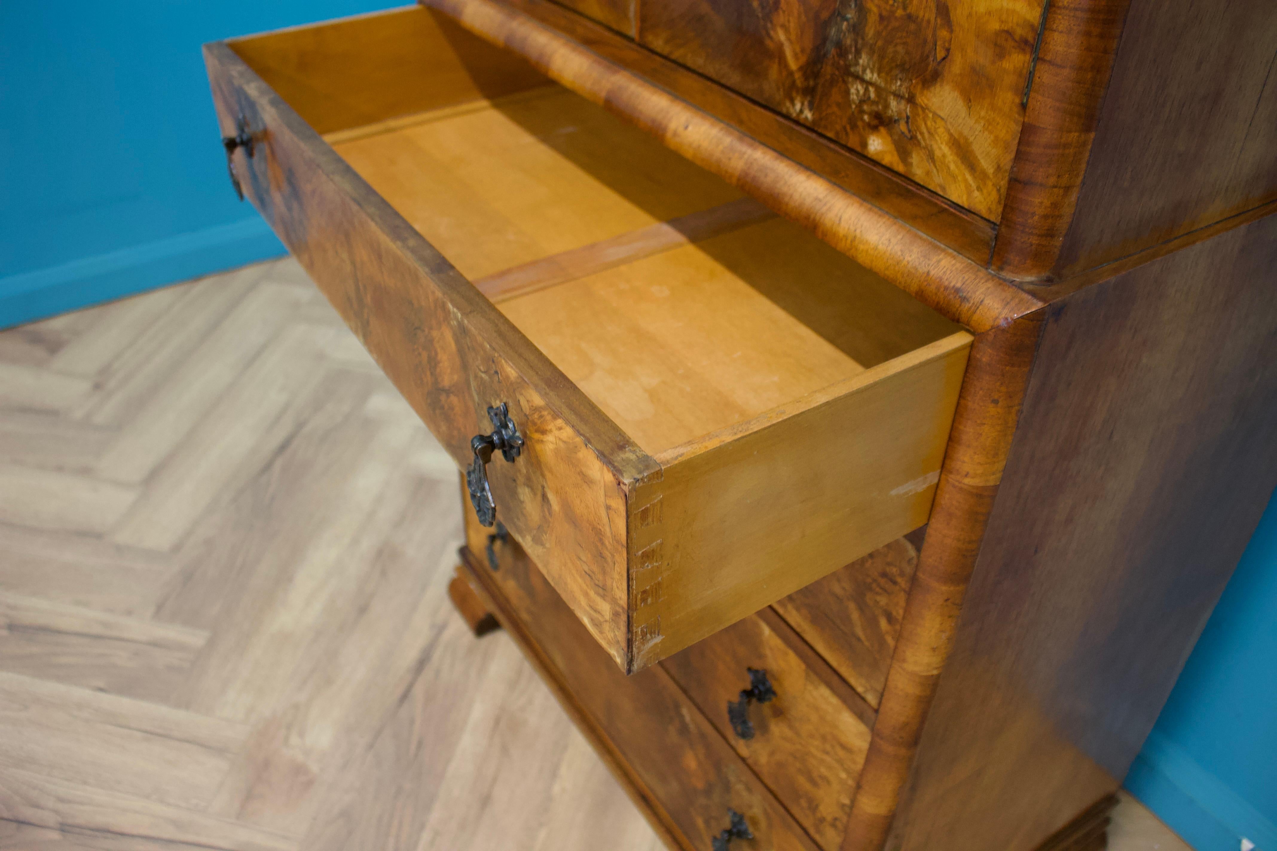 Wood Vintage Art Deco Walnut Tallboy / Linen Cabinet Press For Sale