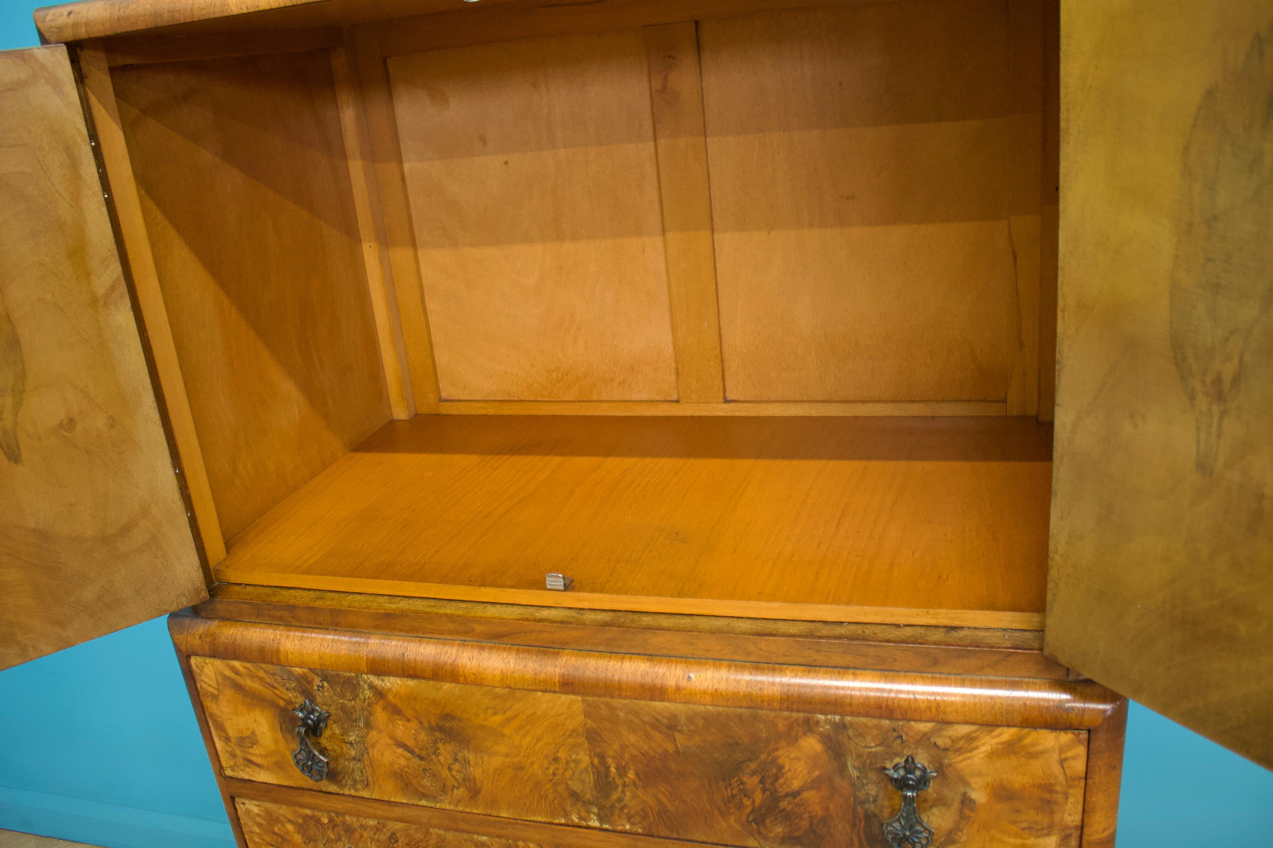 Vintage Art Deco Walnut Tallboy / Linen Cabinet Press For Sale 1