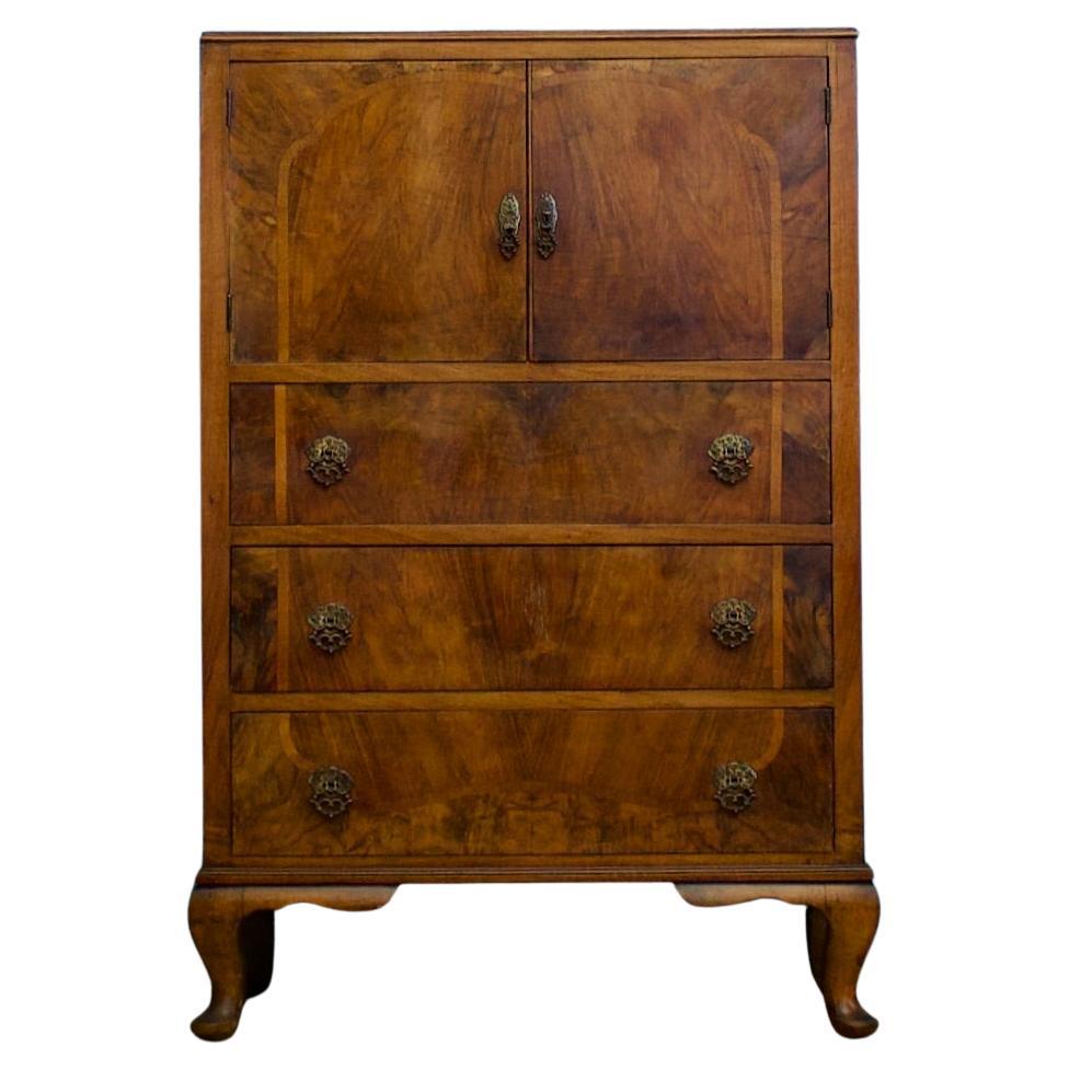 Vintage Art Deco Walnut Tallboy / Linen Cabinet Press For Sale