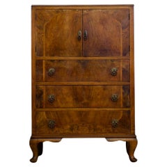 Vintage Art Deco Walnut Tallboy / Linen Cabinet Press