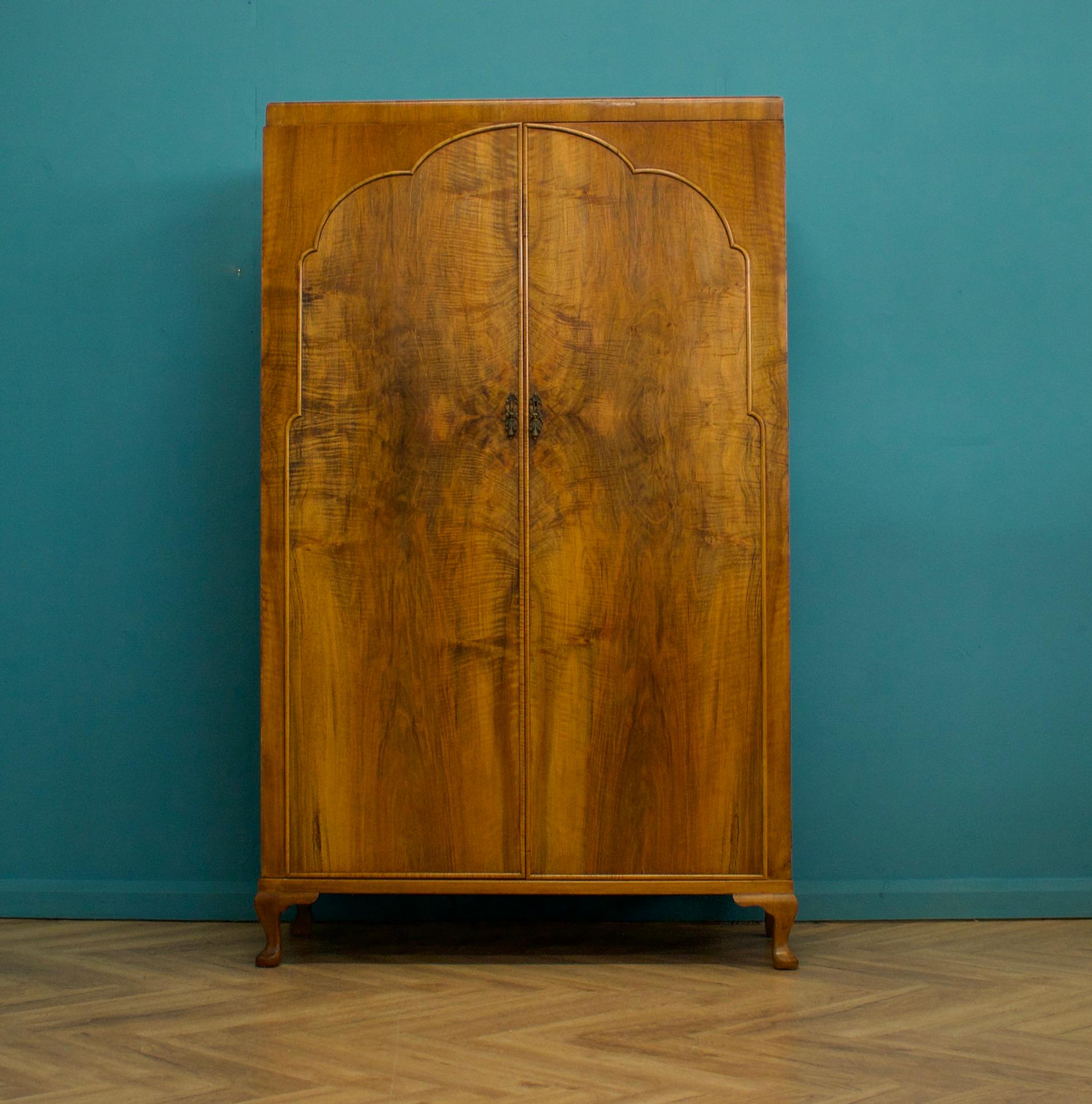 British Vintage Art Deco Walnut Wardrobe Waring & Gillow. 1930s 1 of 3 of set