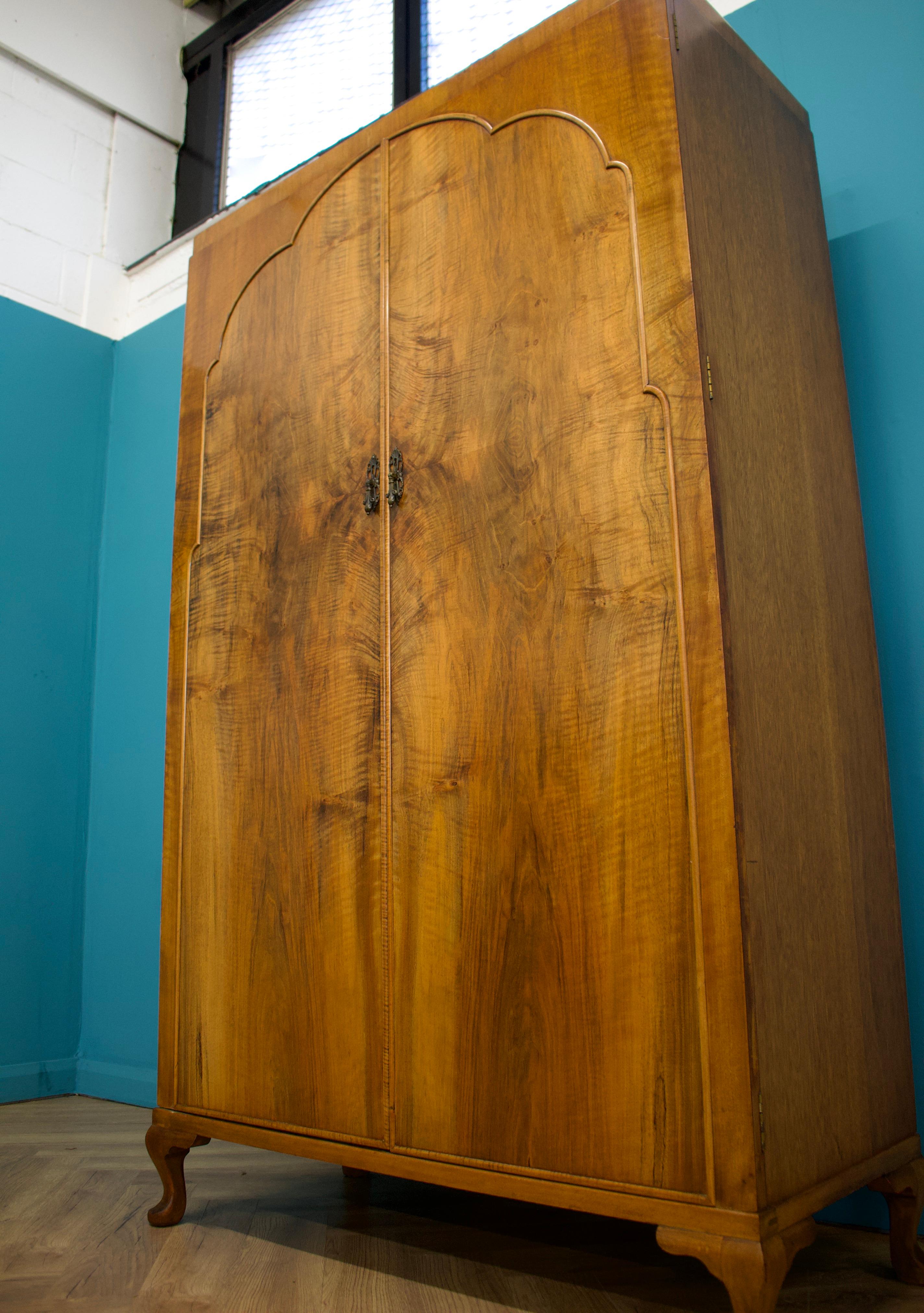 Vintage Art Deco Walnut Wardrobe Waring & Gillow. 1930s 1 of 3 of set In Good Condition In South Shields, GB