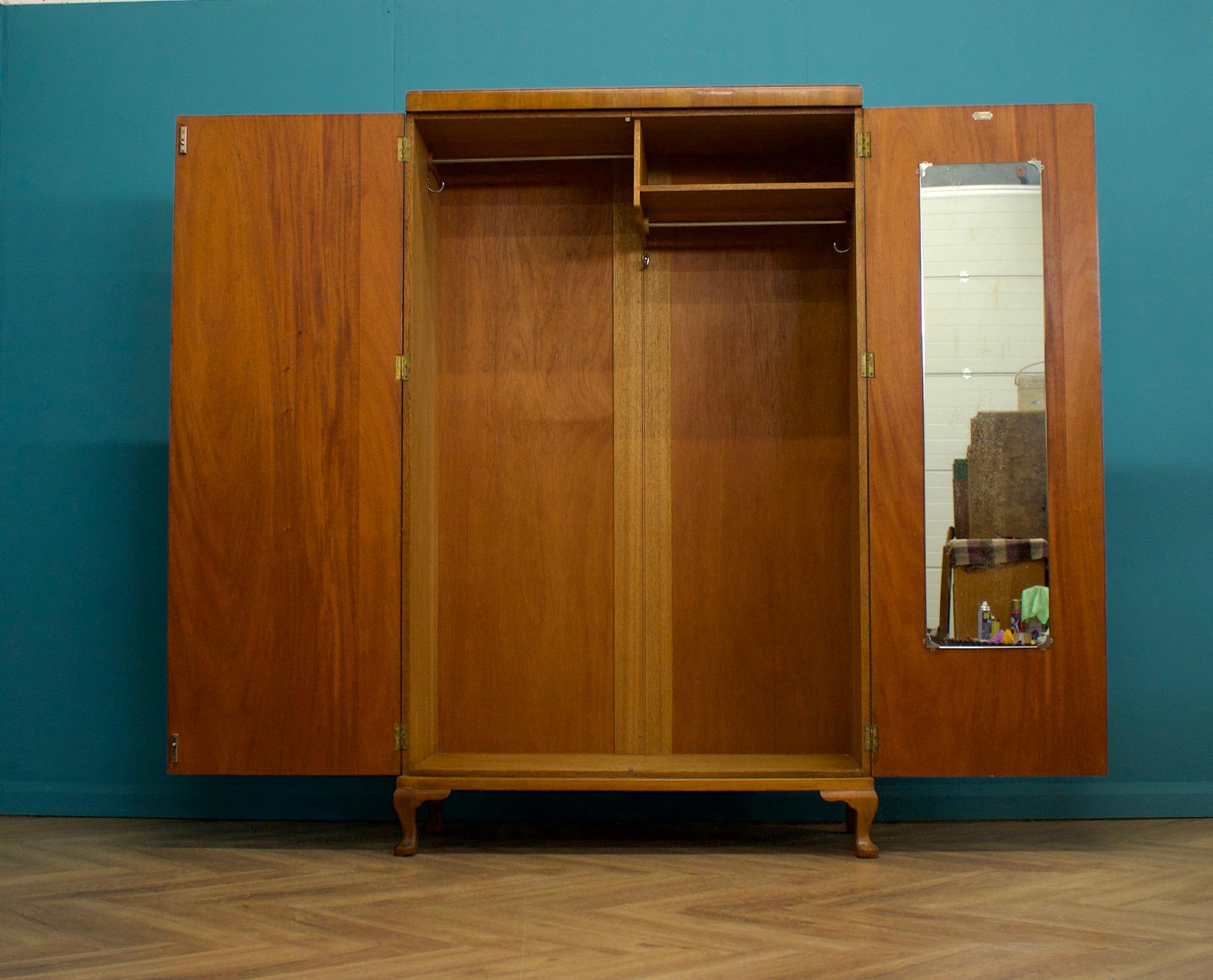 Wood Vintage Art Deco Walnut Wardrobe Waring & Gillow. 1930s 1 of 3 of set