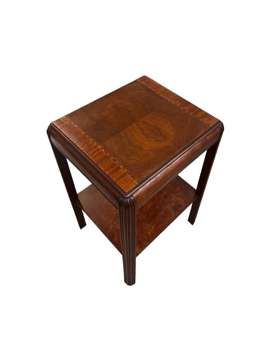 Late 20th Century Vintage Art Deco Waterfall Mahogany End Table or Accent Table with Shelf For Sale