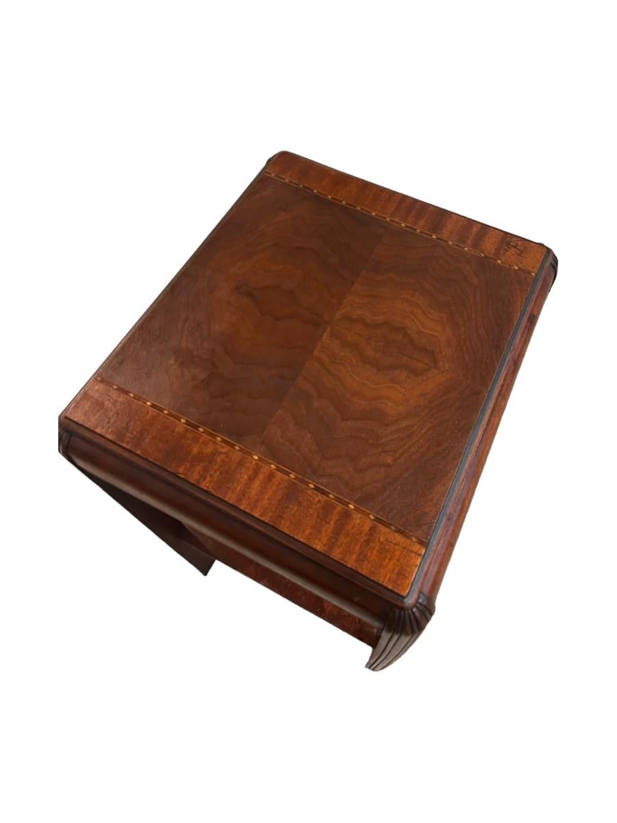 Vintage Art Deco Waterfall Mahogany End Table or Accent Table with Shelf For Sale 1