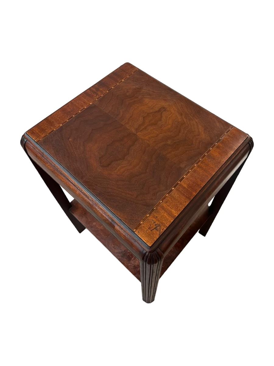 Vintage Art Deco Waterfall Mahogany End Table or Accent Table with Shelf For Sale 2