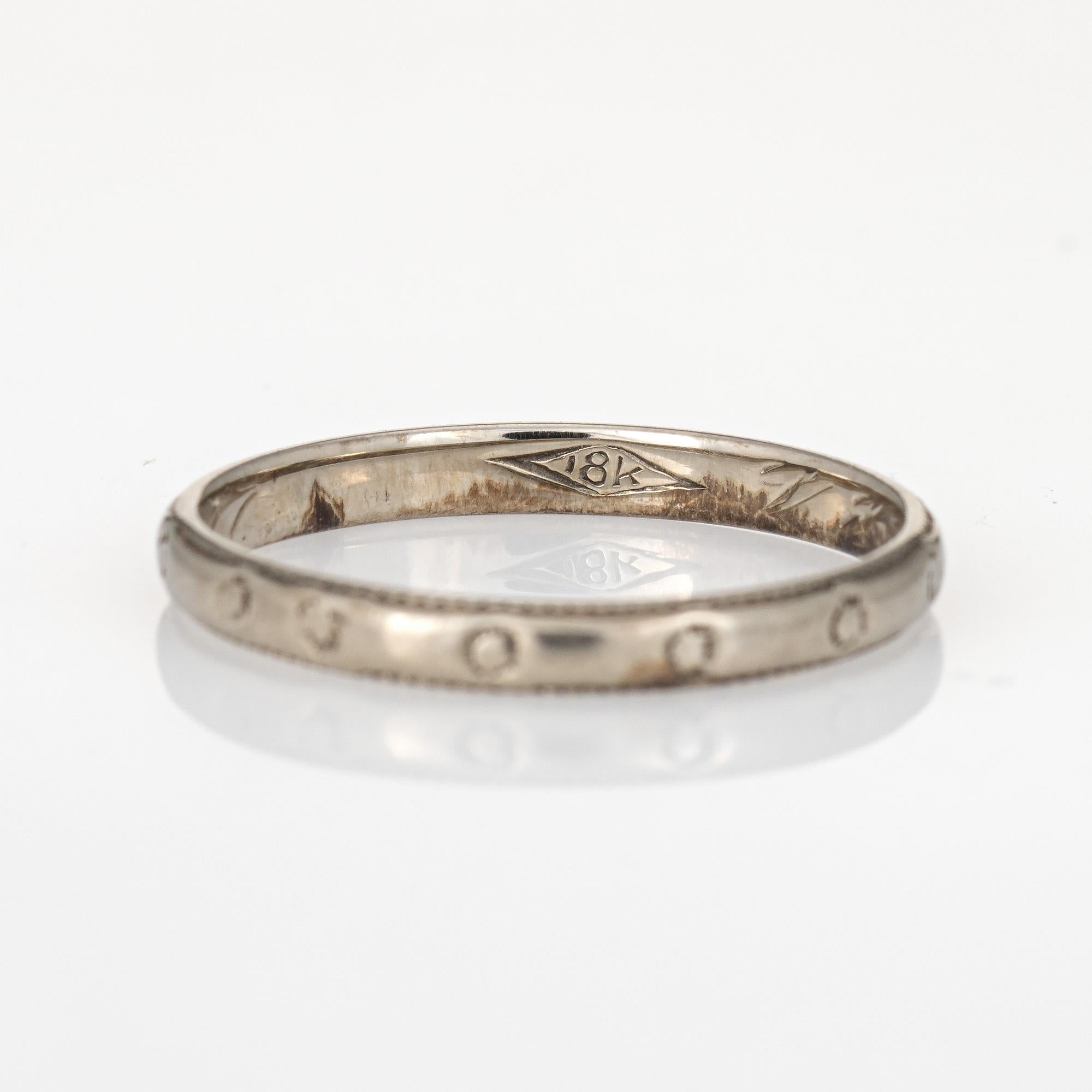 Vintage Art Deco Wedding Band 18k White Gold Ring Estate Fine Jewelry 1