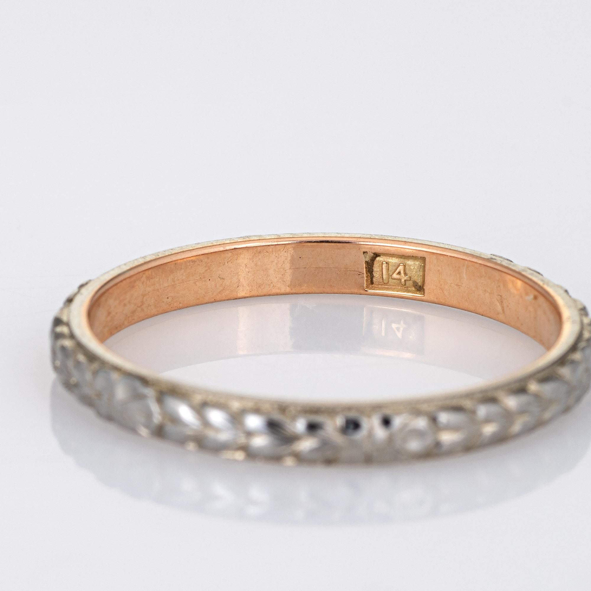 Vintage Art Deco Hochzeitsring mit Blattmuster 14k Weißgold Damen
