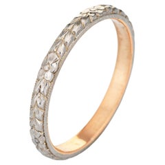 Vintage Art Deco Hochzeitsring mit Blattmuster 14k Weißgold