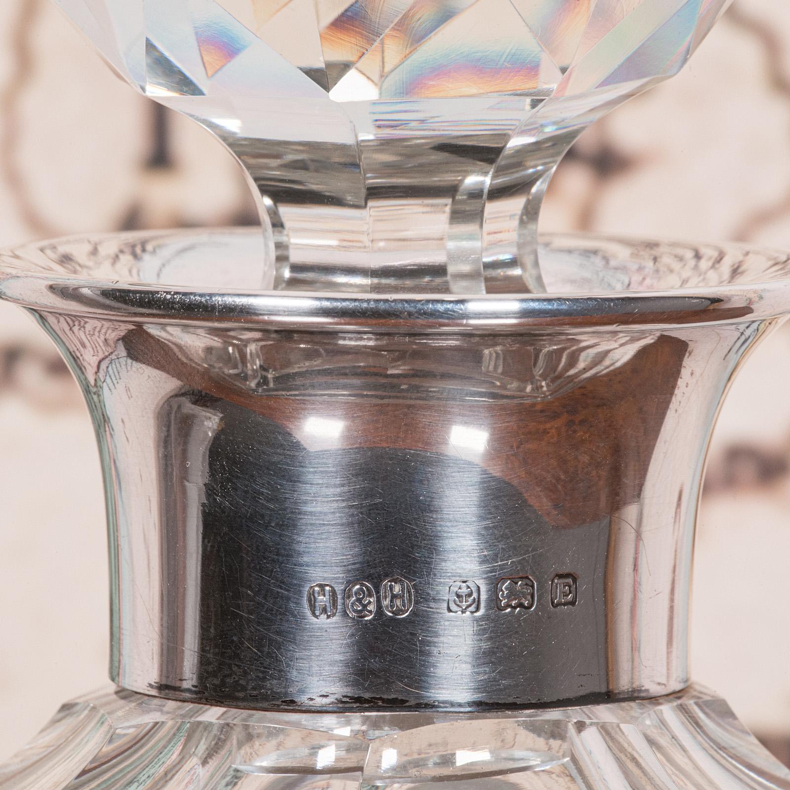 Vintage Art Deco Whiskey Decanter, English, Glass, Silver, Hallmarked, C.1930 For Sale 5