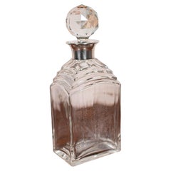 Vintage Art Deco Whiskey Decanter, English, Glass, Silver, Hallmarked, C.1930