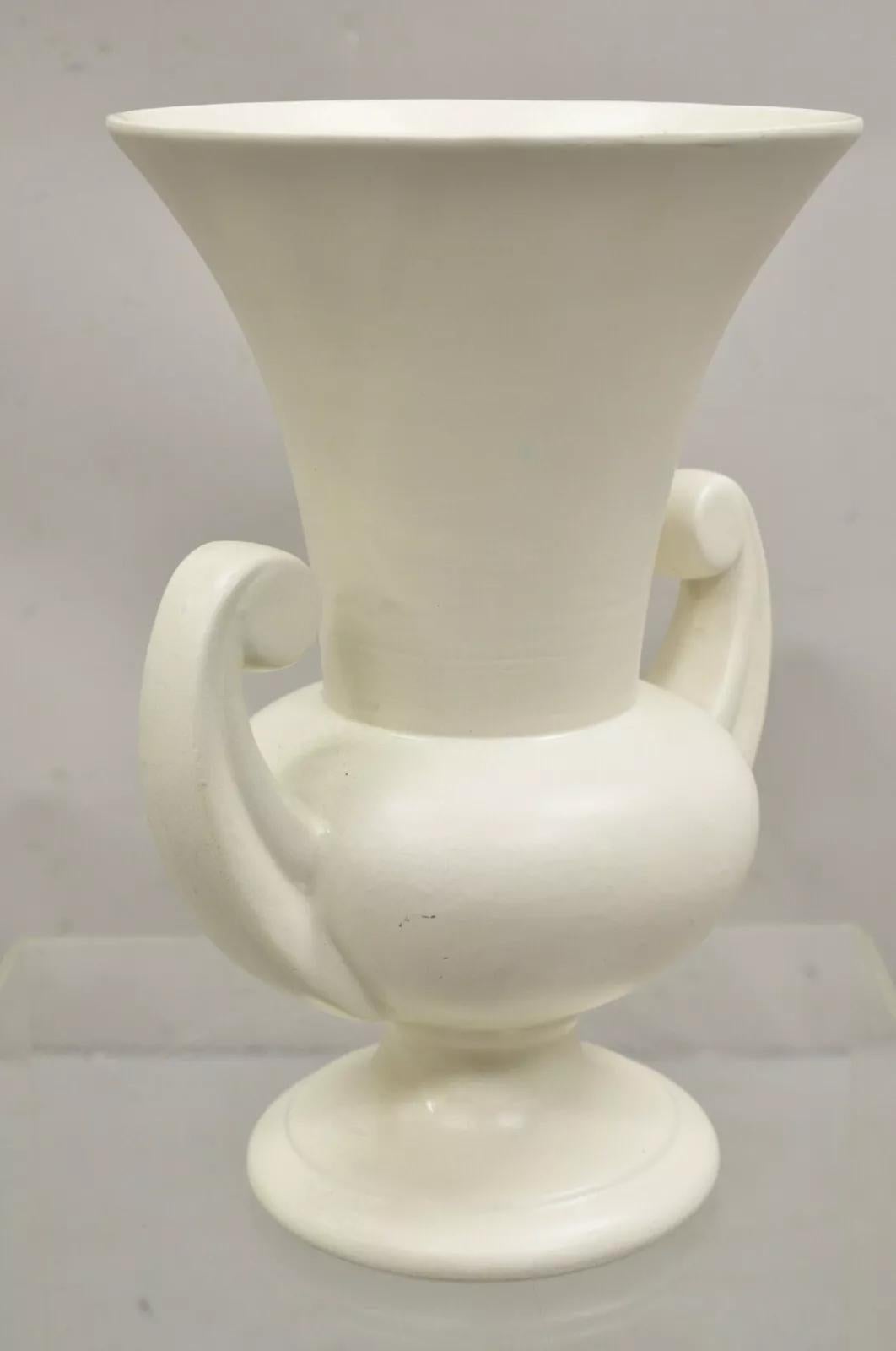 Vaso d'epoca Art Deco in ceramica smaltata bianca alto 15