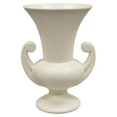 Vintage Art Deco White Glazed Ceramic Stoneware 15" Tall Twin Handle Vase