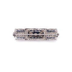 Vintage Art Deco Platinum Diamond and Sapphire Pin
