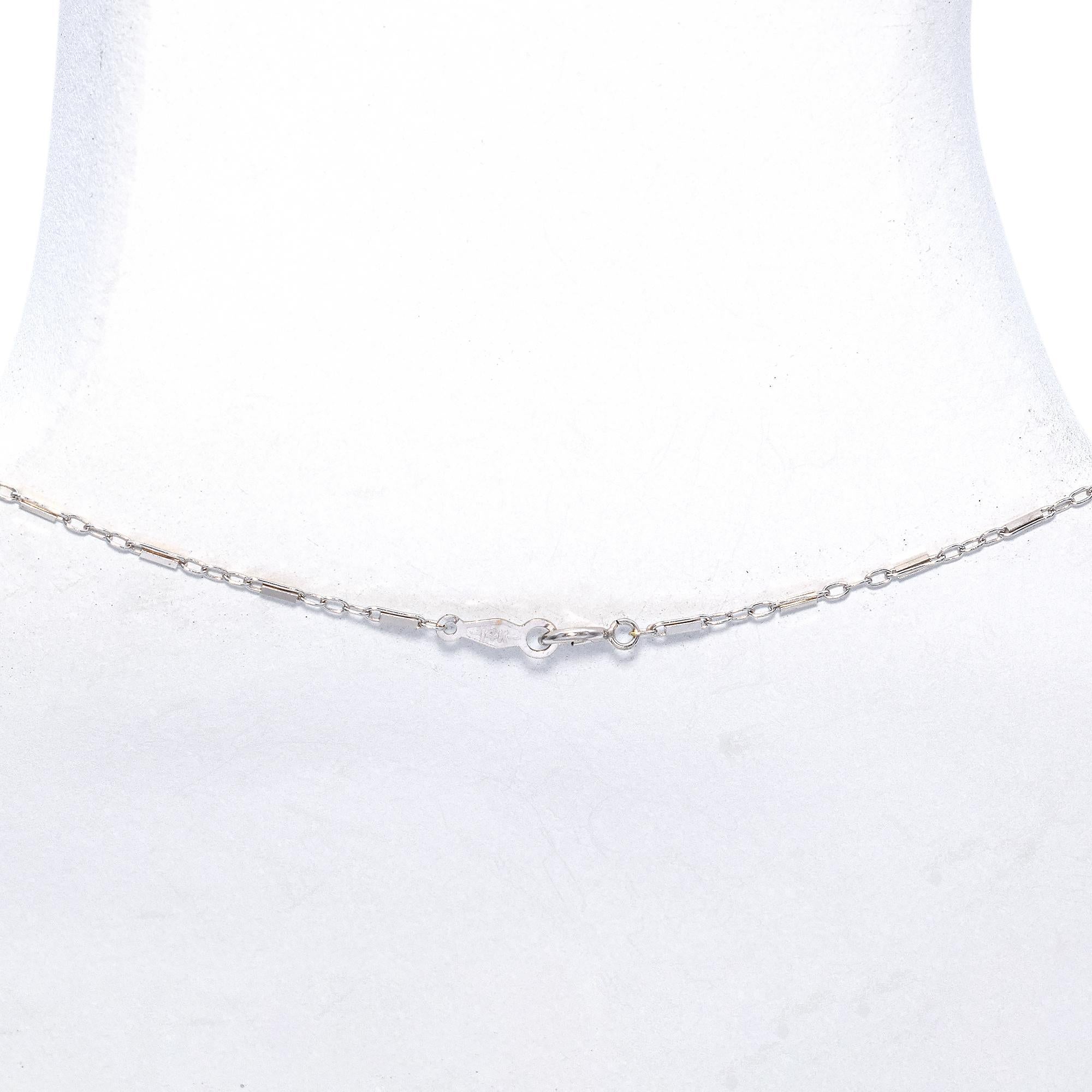 Women's Vintage Art Deco White Gold Diamond Floral Motif Camphor Glass Pendant Necklace